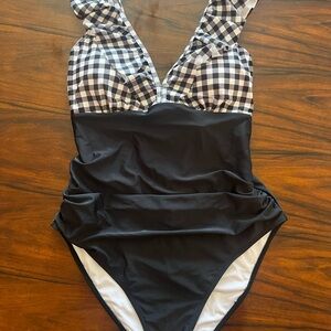 Black and White Checkered Kids Swimsuit